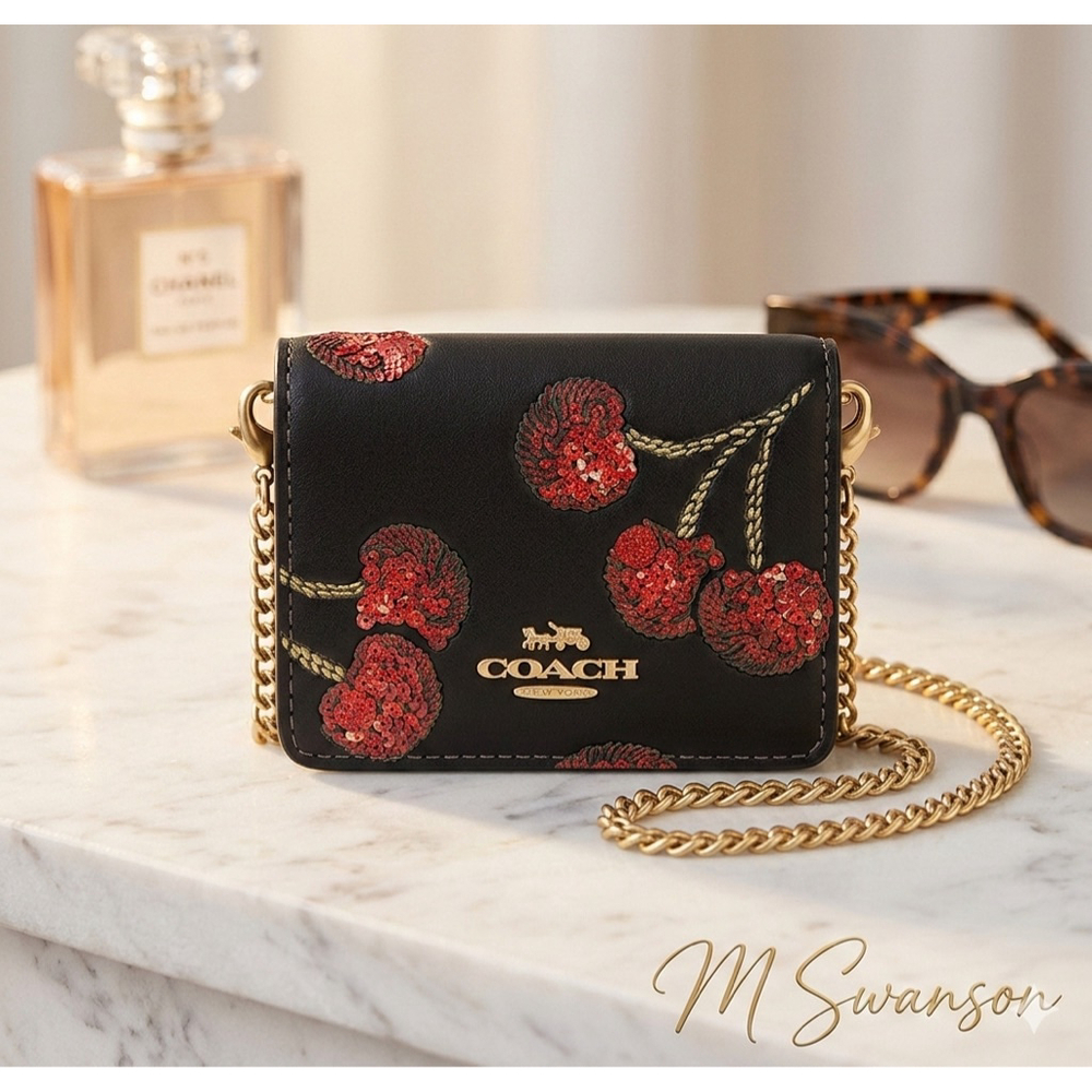 NEW Coach Mini Wallet On A Chain With Cherry Print NWT